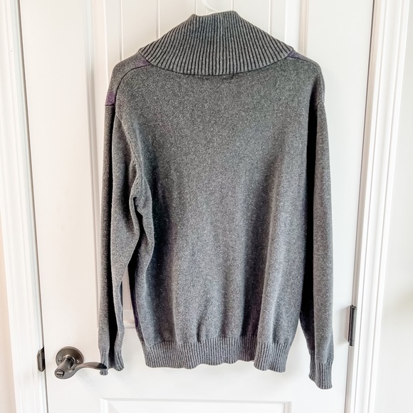 Alan Flusser Gray and Purple Checkered Long Sleeve Sweater Cowl Neck Collar Med - Picture 3 of 8